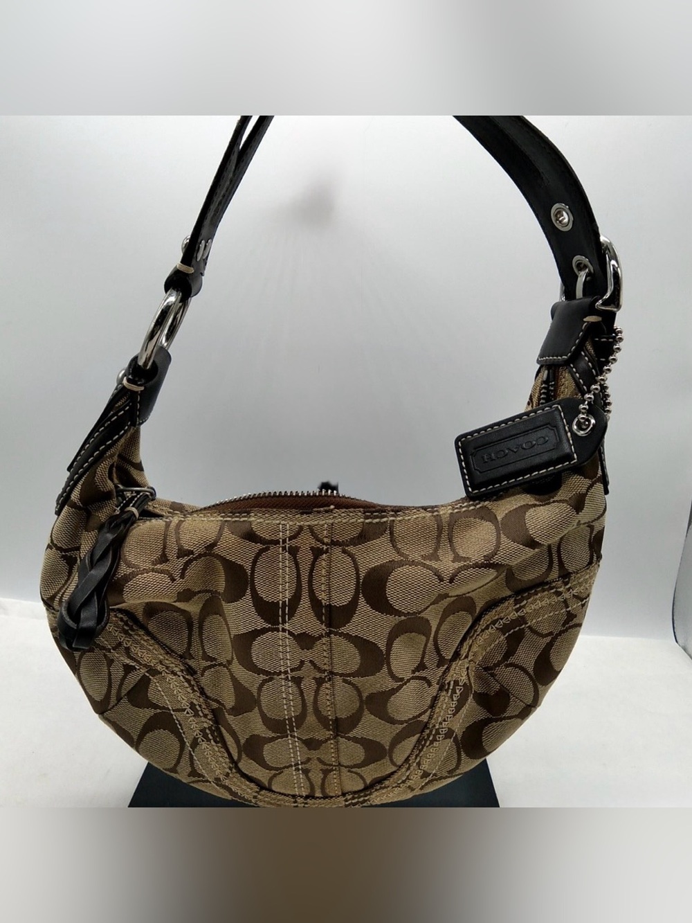 Vintage Coach Signature Brown Canvas Hobo Shoulder Bag